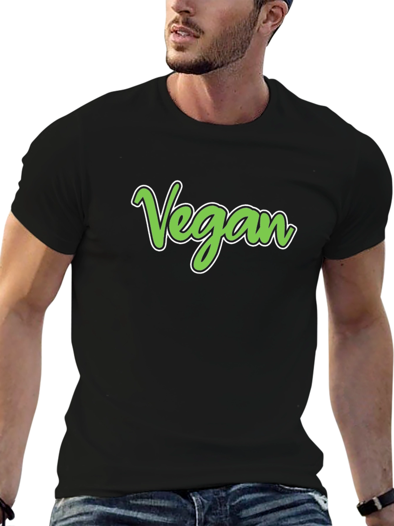 Vegan Script T-Shirt - Black Cotton