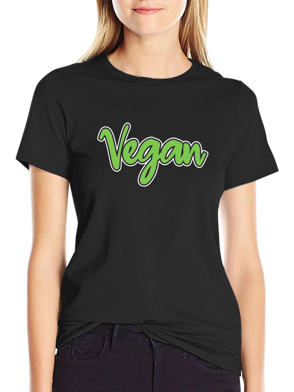 Vegan Script T-Shirt - Black Cotton