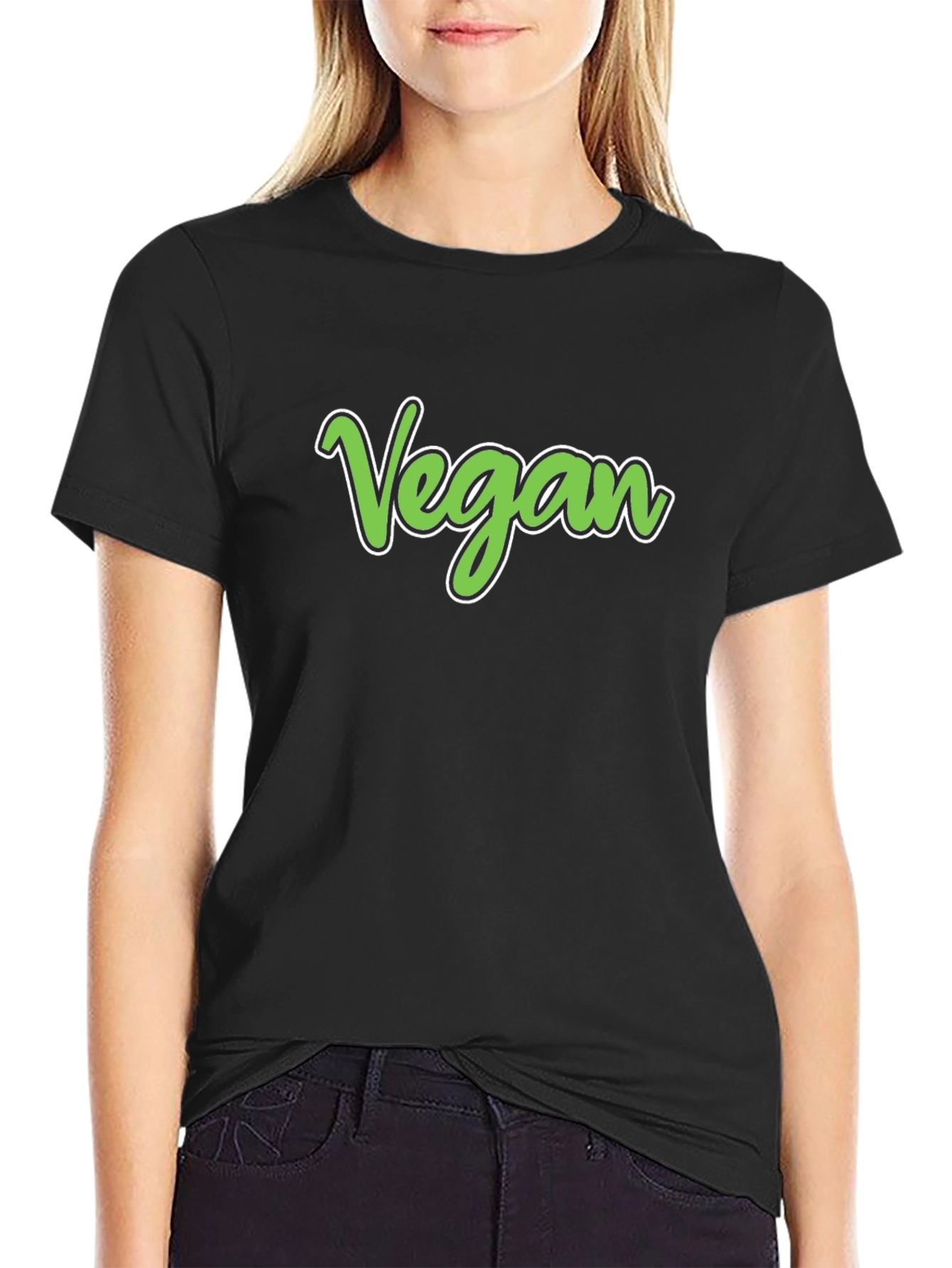 Vegan Script T-Shirt - Black Cotton