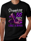 Stepping into 50th Birthday Leopard Print Heels Graphic Tee