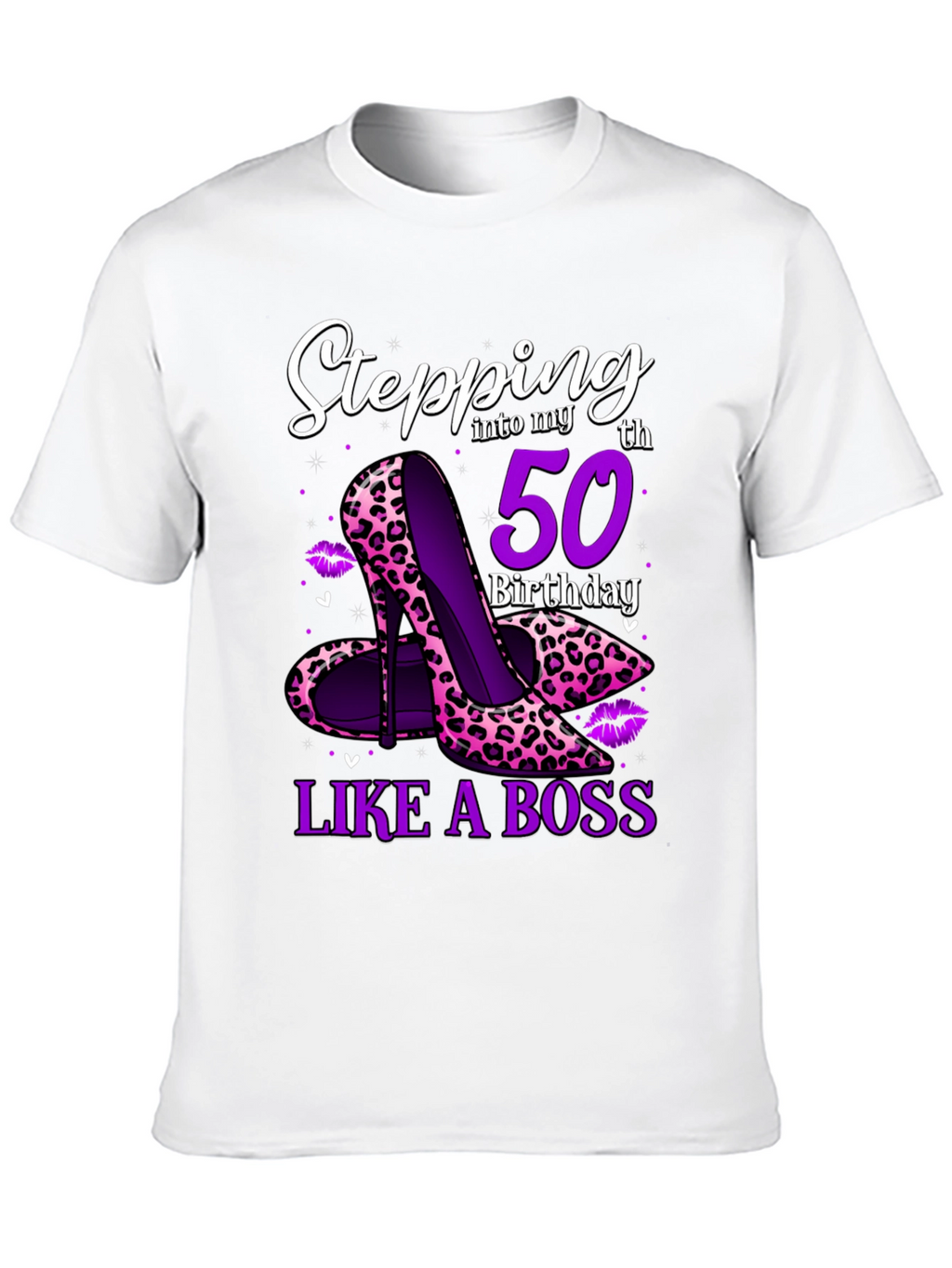 Stepping into 50th Birthday Leopard Print Heels Graphic Tee