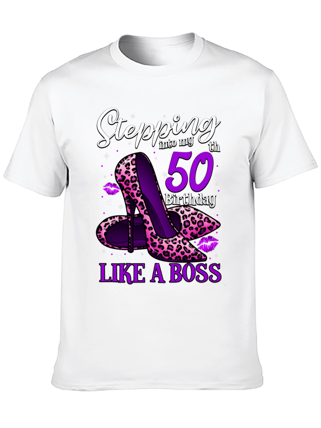 Stepping into 50th Birthday Leopard Print Heels Graphic Tee