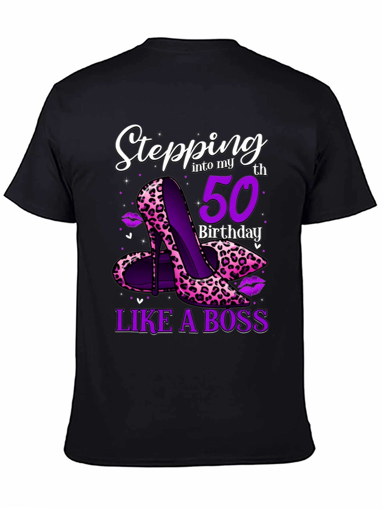 Stepping into 50th Birthday Leopard Print Heels Graphic Tee