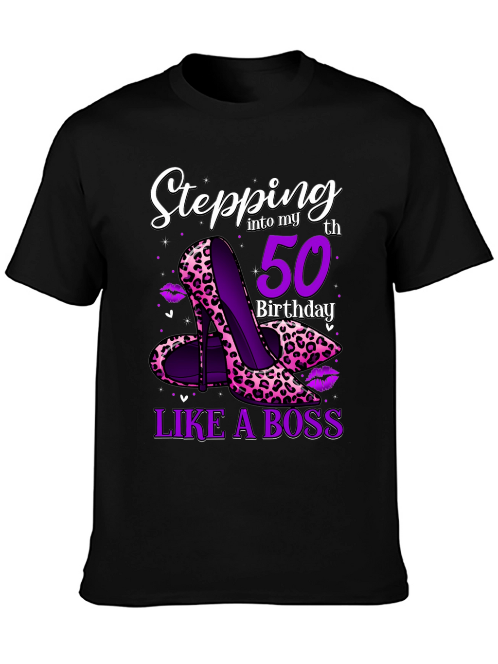 Stepping into 50th Birthday Leopard Print Heels Graphic Tee