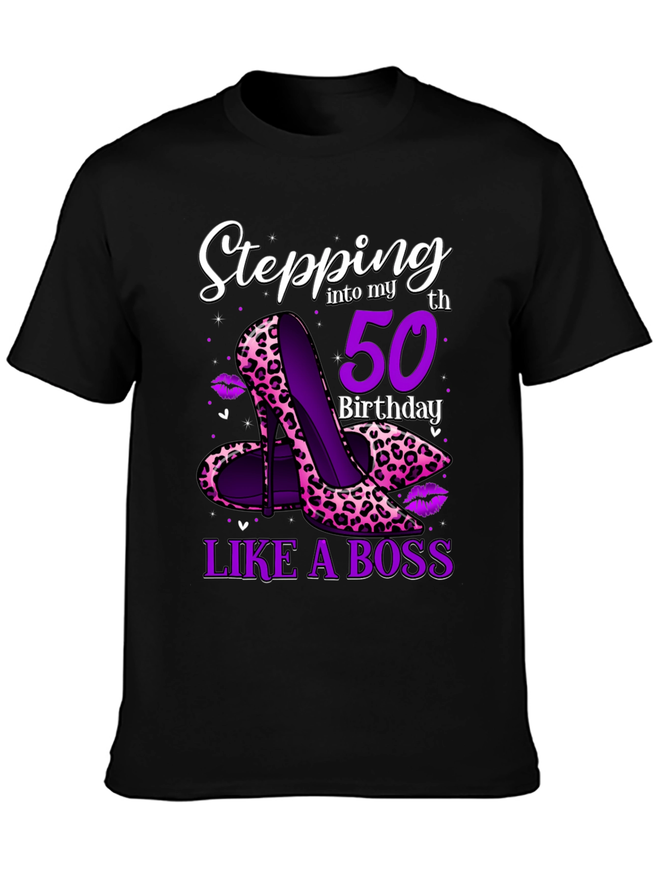 Stepping into 50th Birthday Leopard Print Heels Graphic Tee