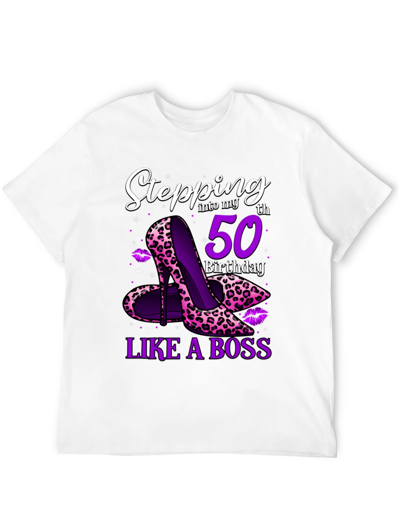Stepping into 50th Birthday Leopard Print Heels Graphic Tee