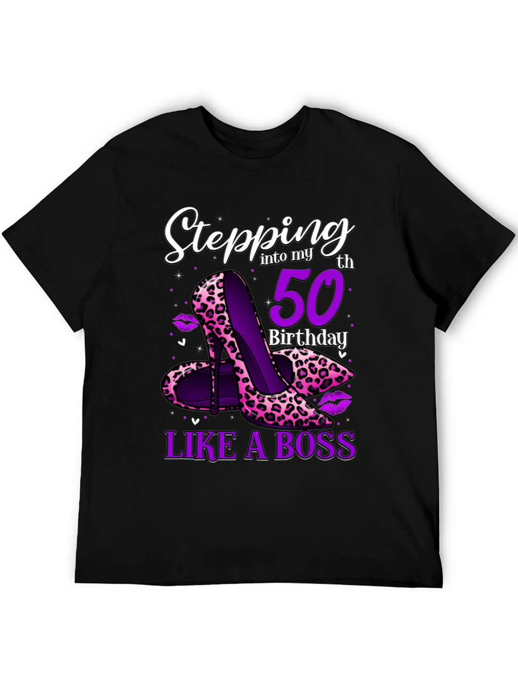 Stepping into 50th Birthday Leopard Print Heels Graphic Tee