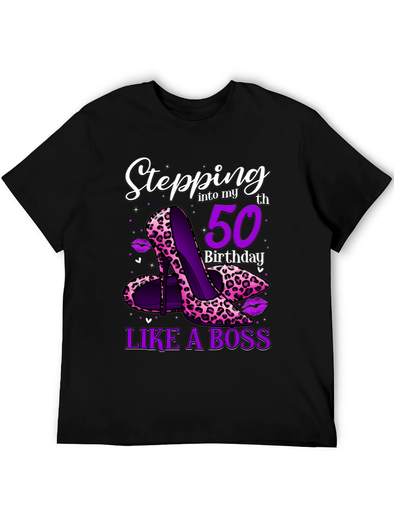 Stepping into 50th Birthday Leopard Print Heels Graphic Tee