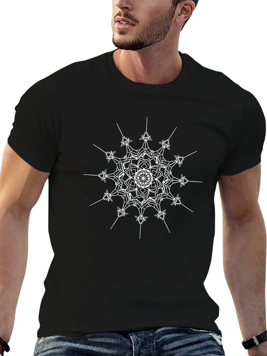 Geometric Mandala T-Shirt - Black Cotton Tee