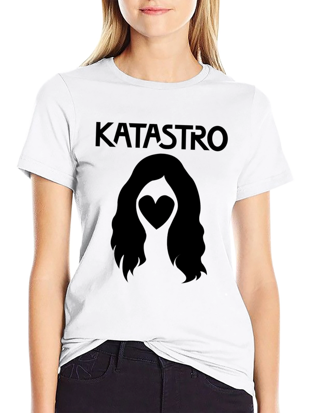 Katastro Heart Hair Graphic Tee - Soft Black T-Shirt