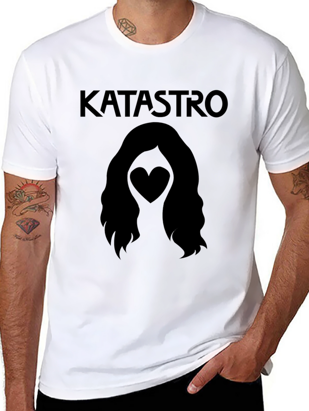 Katastro Heart Hair Graphic Tee - Soft Black T-Shirt