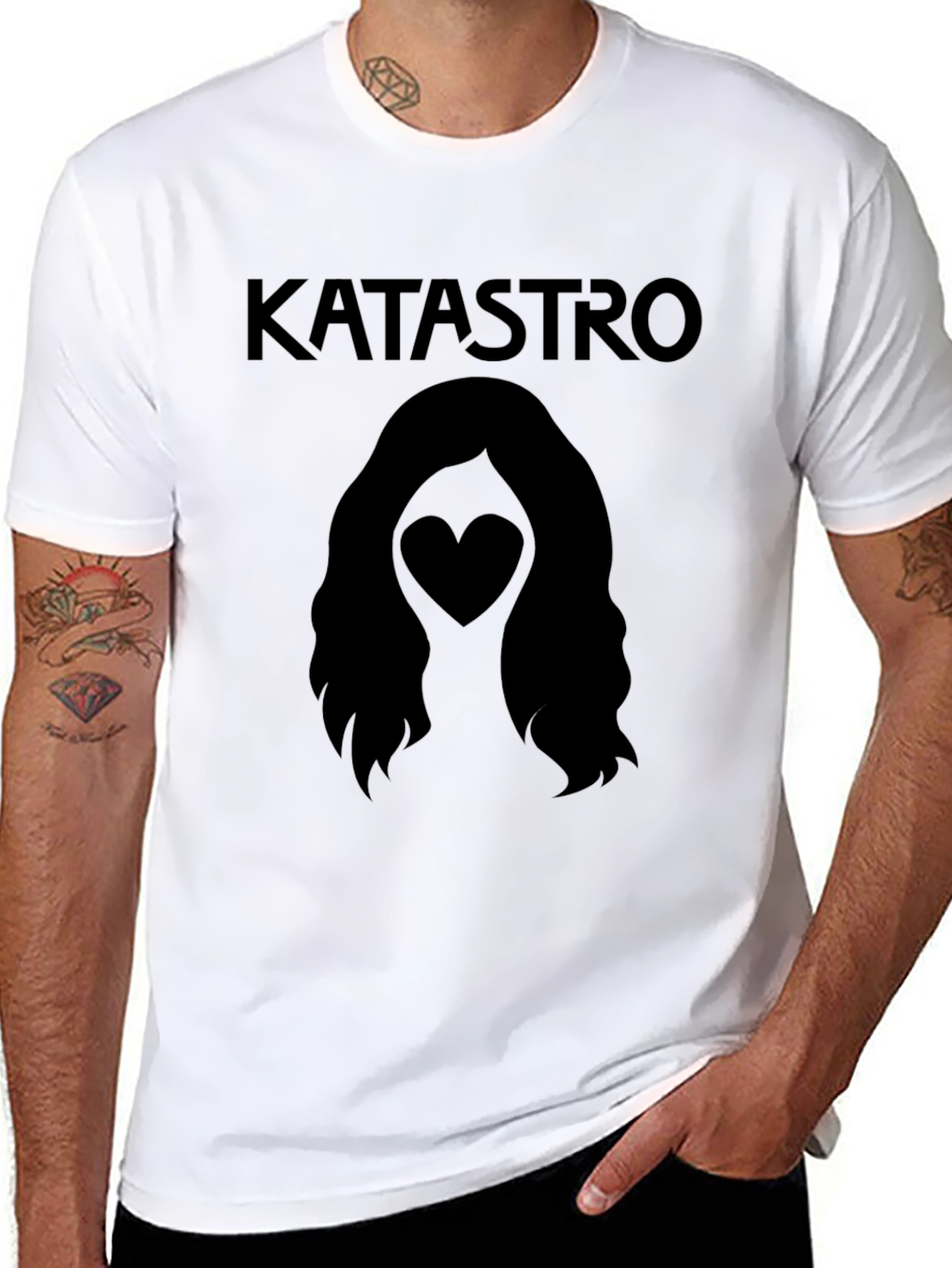 Katastro Heart Hair Graphic Tee - Soft Black T-Shirt