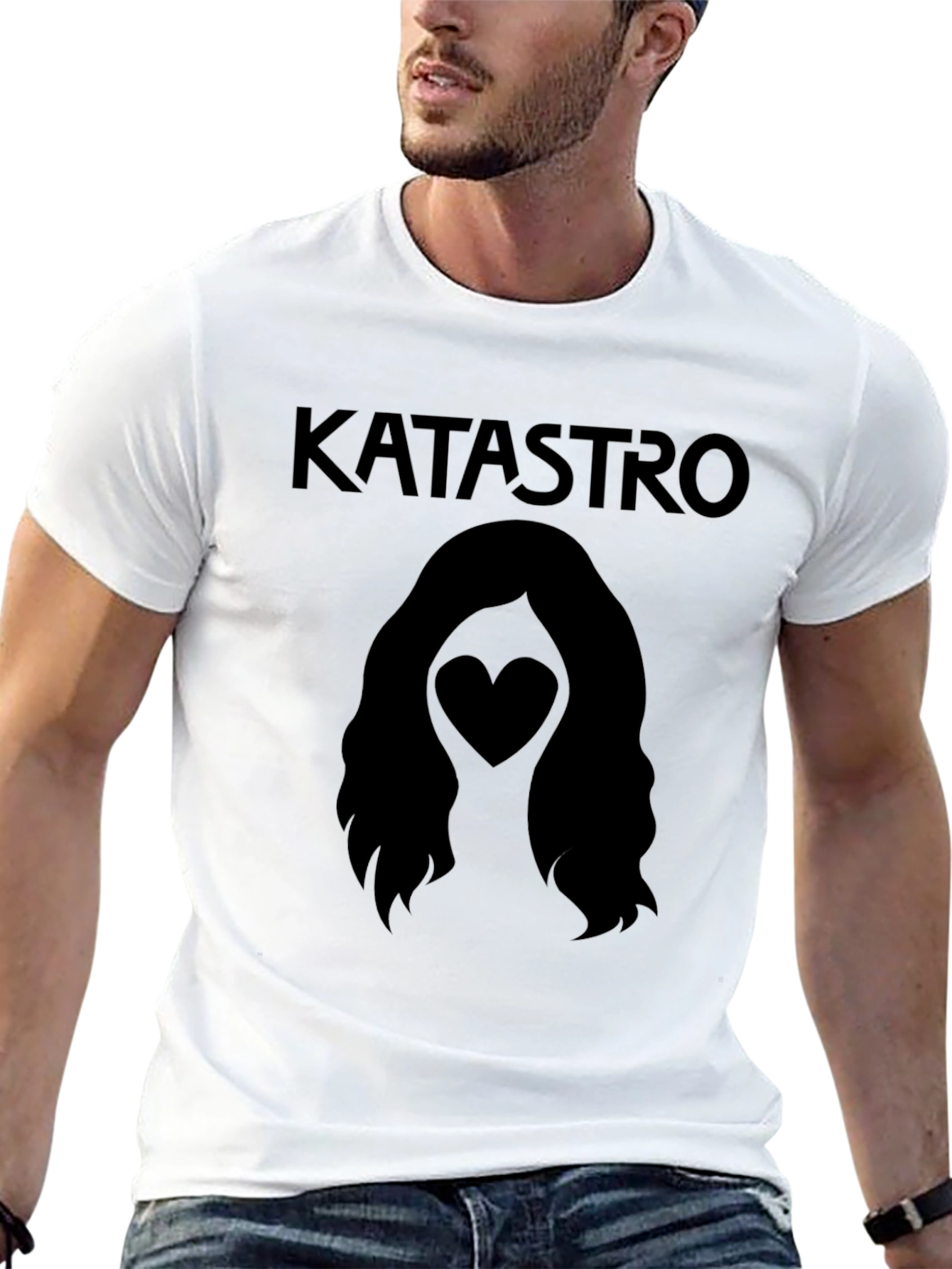 Katastro Heart Hair Graphic Tee - Soft Black T-Shirt