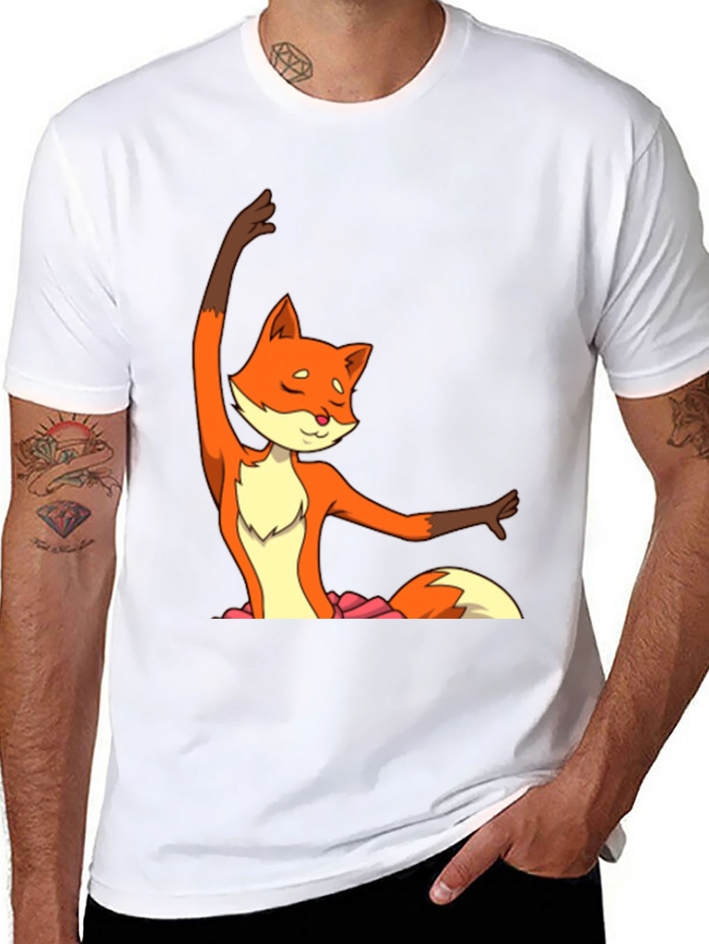 Ballet Fox Graphic Tee - Soft Black Cotton