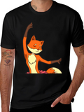 Ballet Fox Graphic Tee - Soft Black Cotton