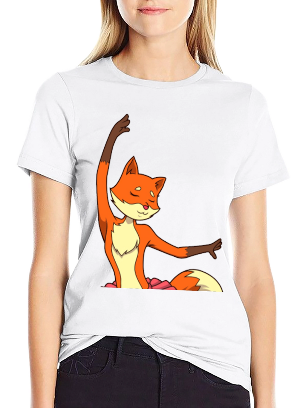 Ballet Fox Graphic Tee - Soft Black Cotton