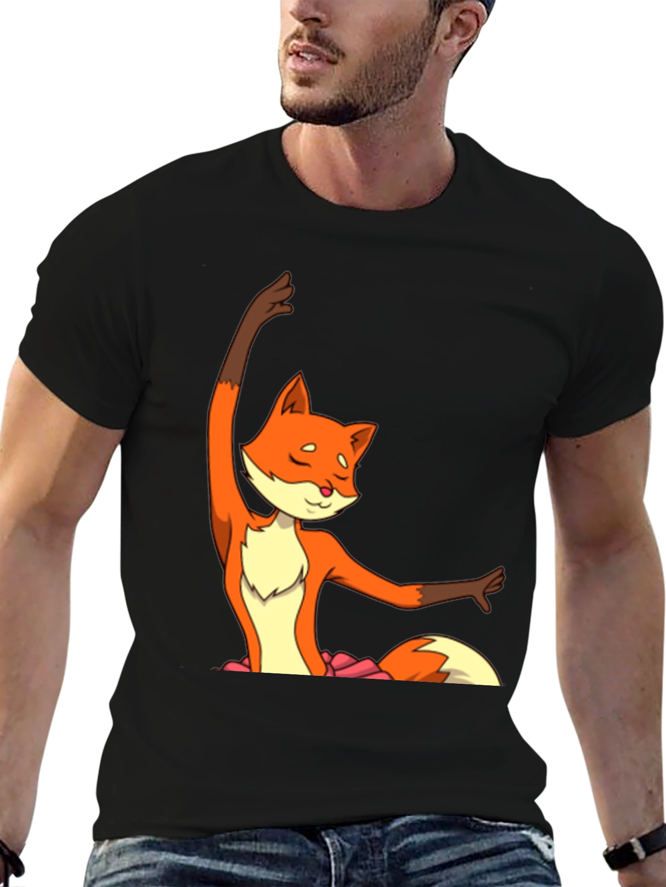 Ballet Fox Graphic Tee - Soft Black Cotton