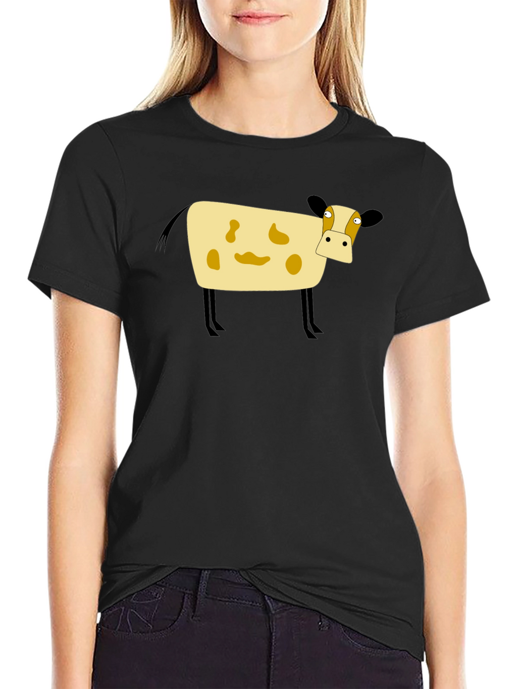 Cartoon Cow Black T-Shirt