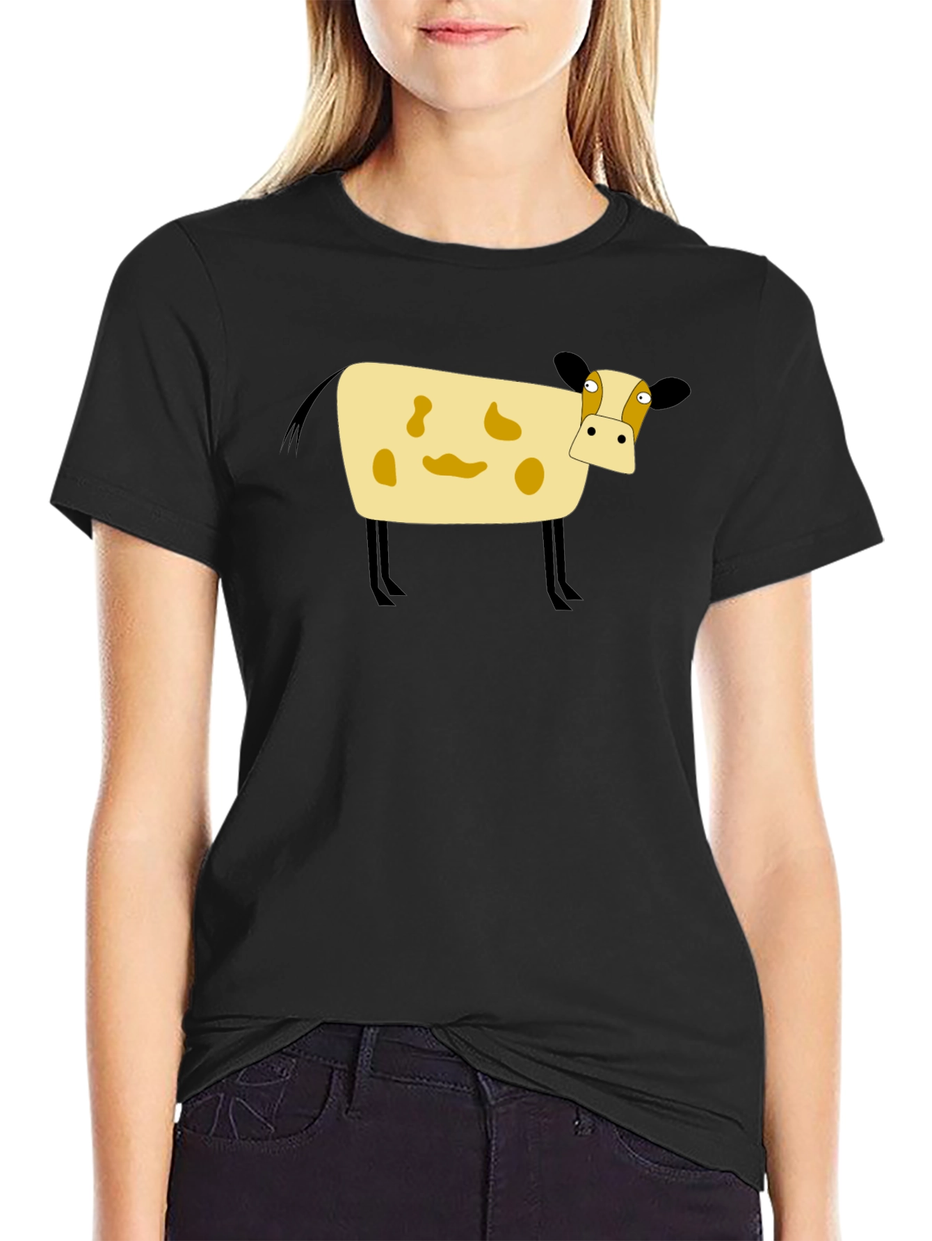 Cartoon Cow Black T-Shirt