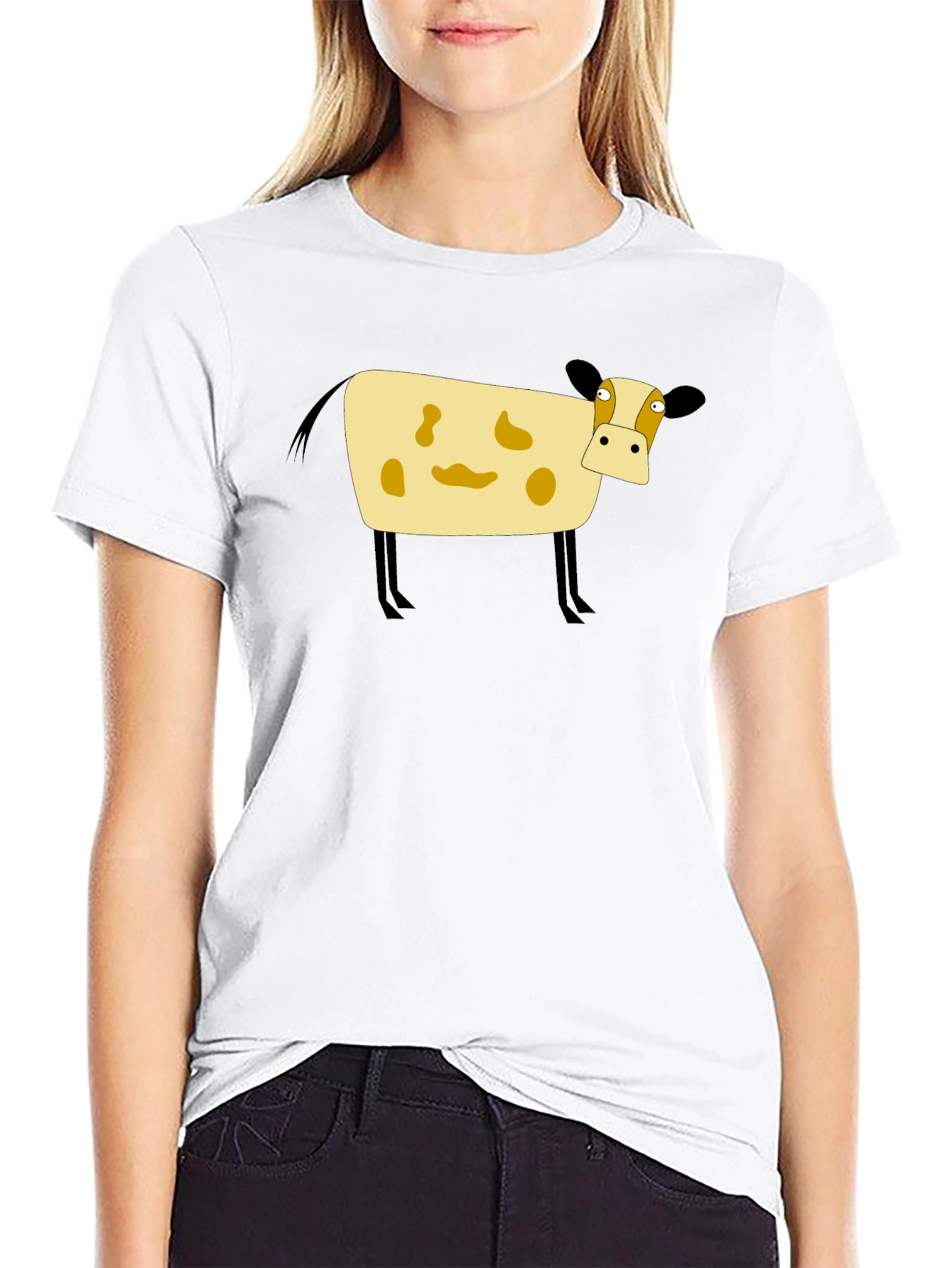 Cartoon Cow Black T-Shirt