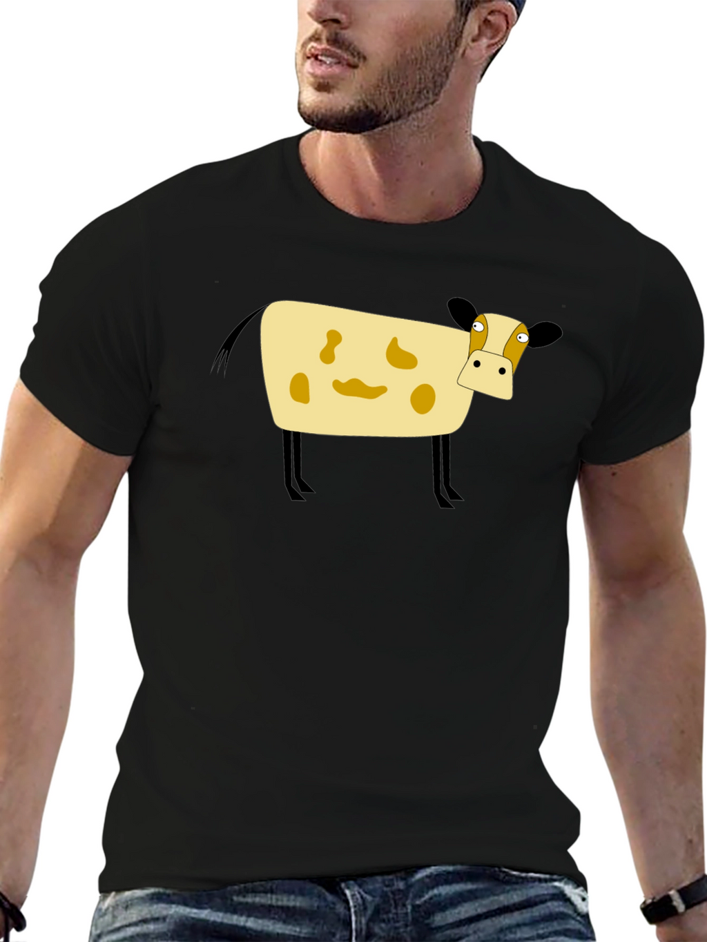 Cartoon Cow Black T-Shirt