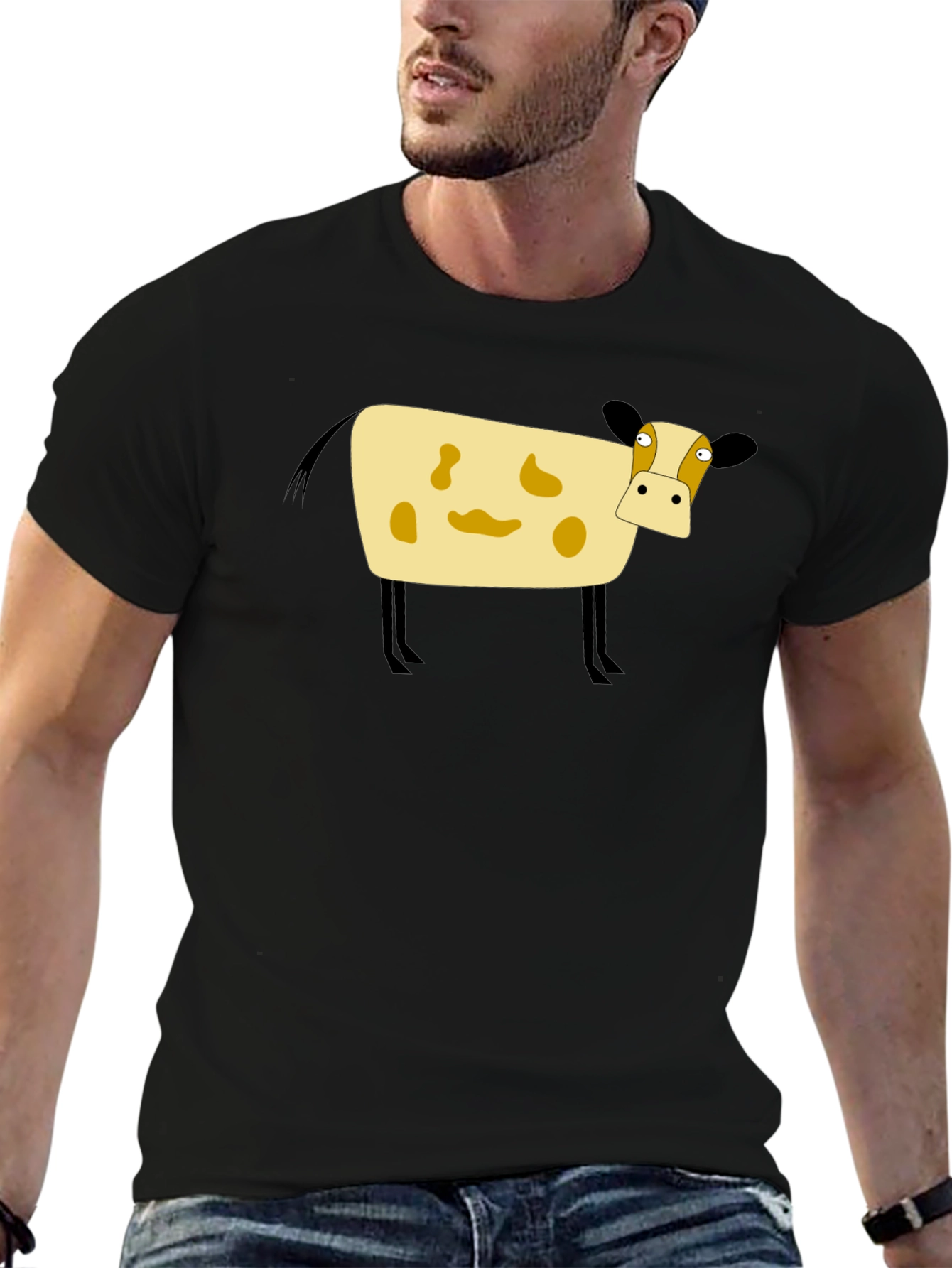 Cartoon Cow Black T-Shirt