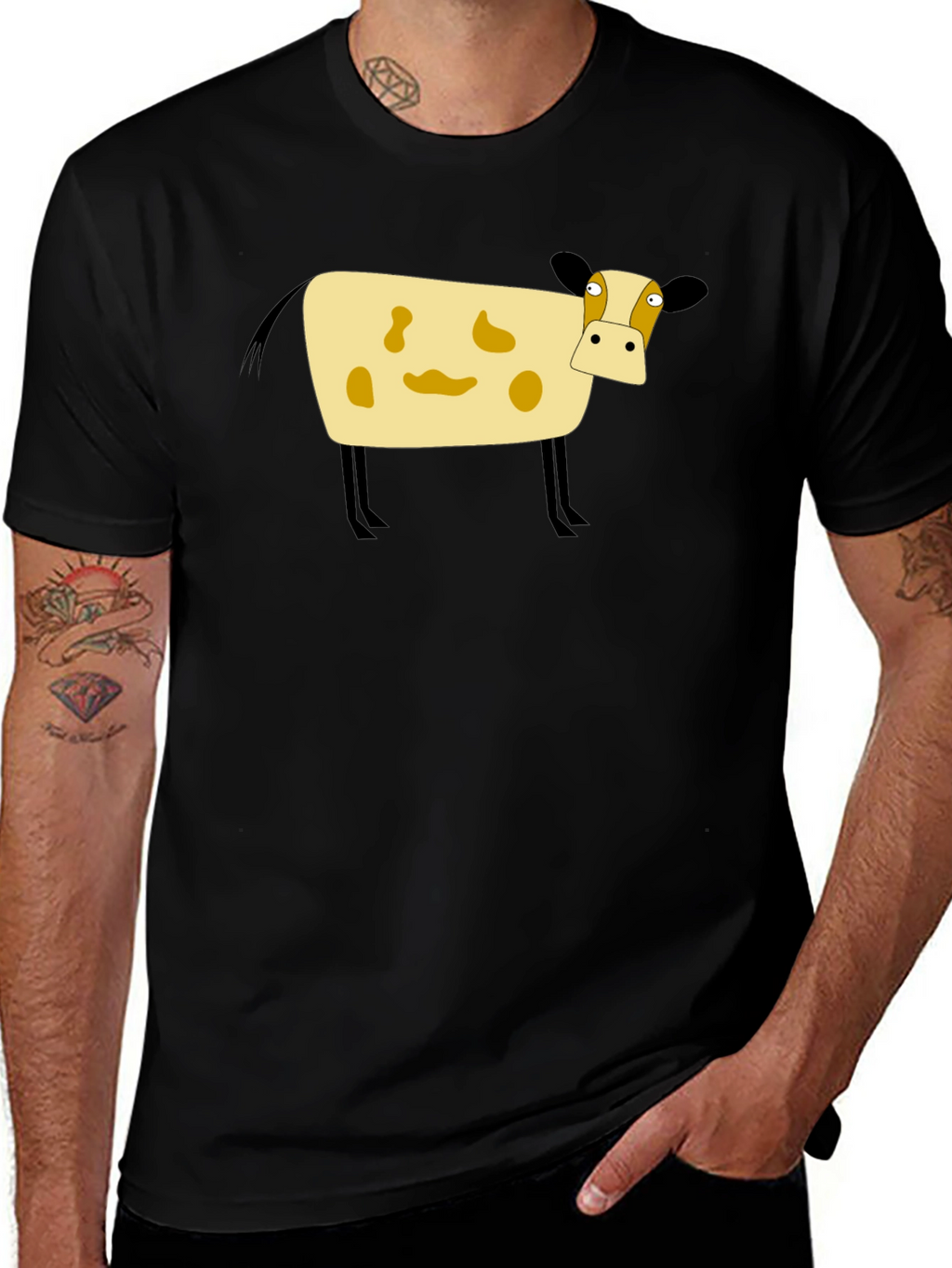 Cartoon Cow Black T-Shirt