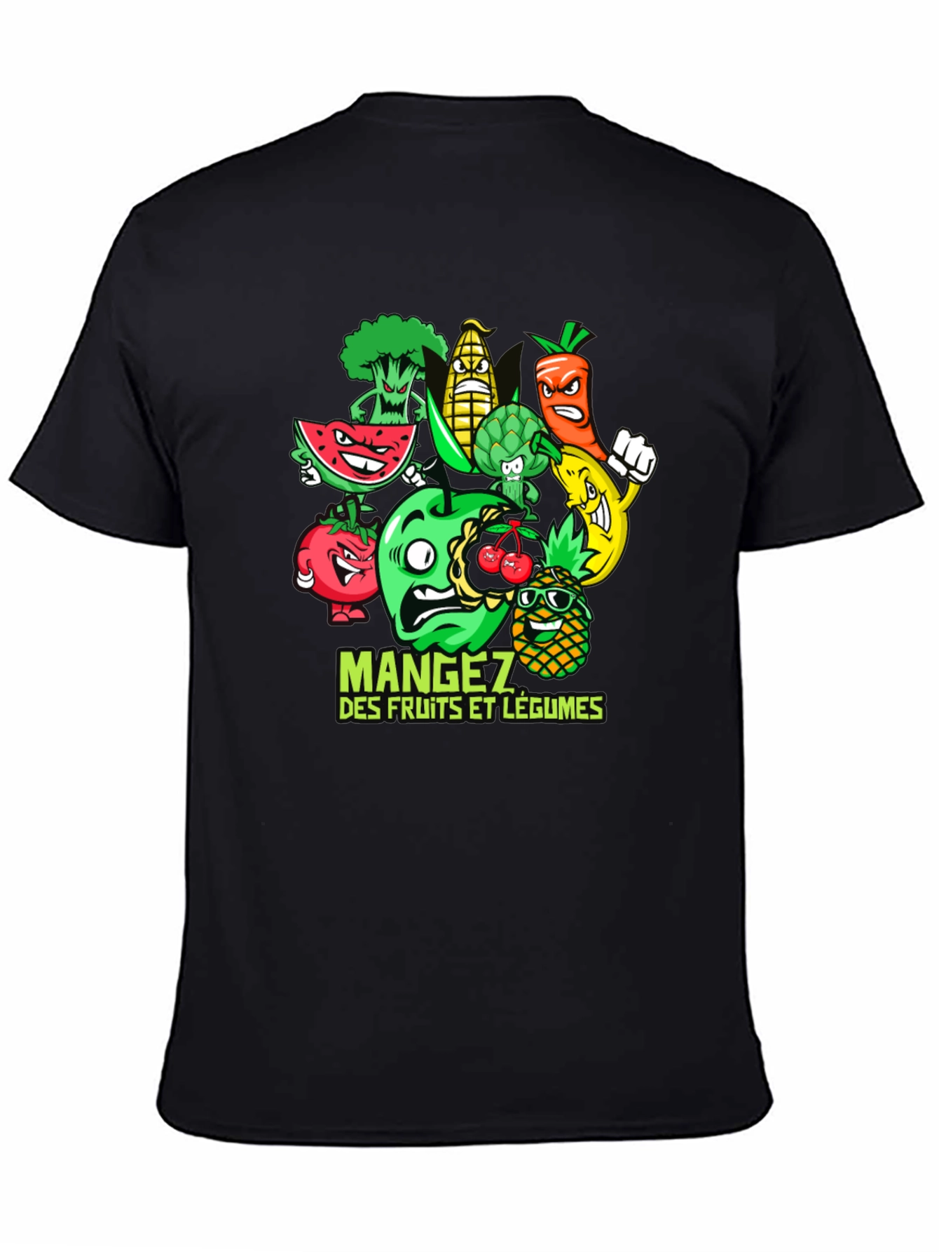 Funny Fruits and Vegetables Black T-Shirt