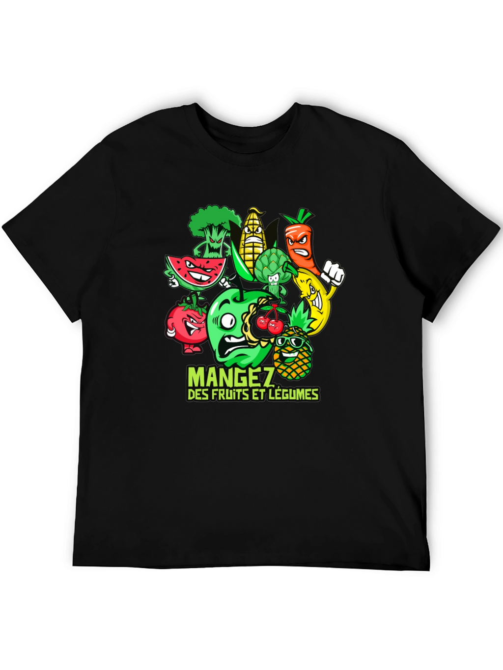 Funny Fruits and Vegetables Black T-Shirt
