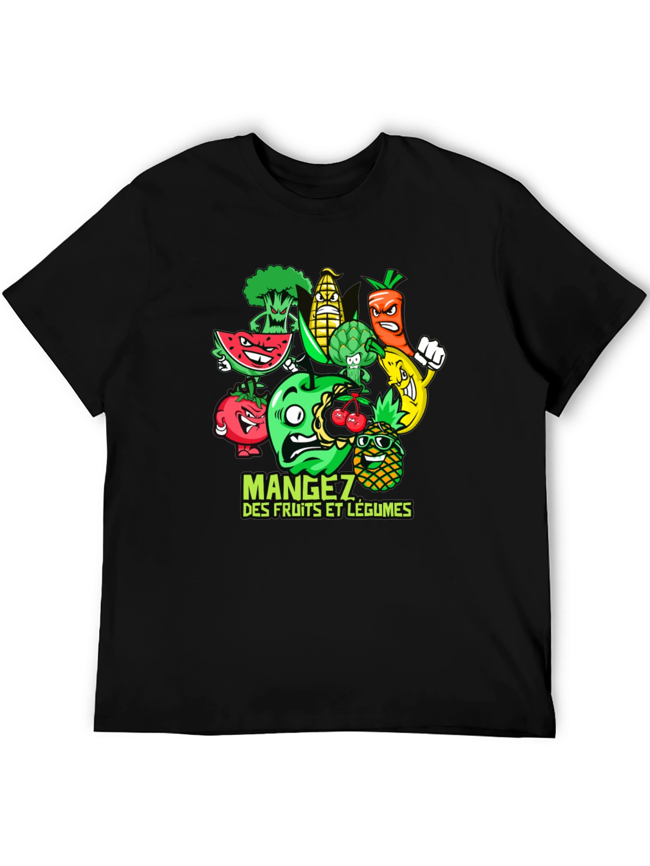 Funny Fruits and Vegetables Black T-Shirt