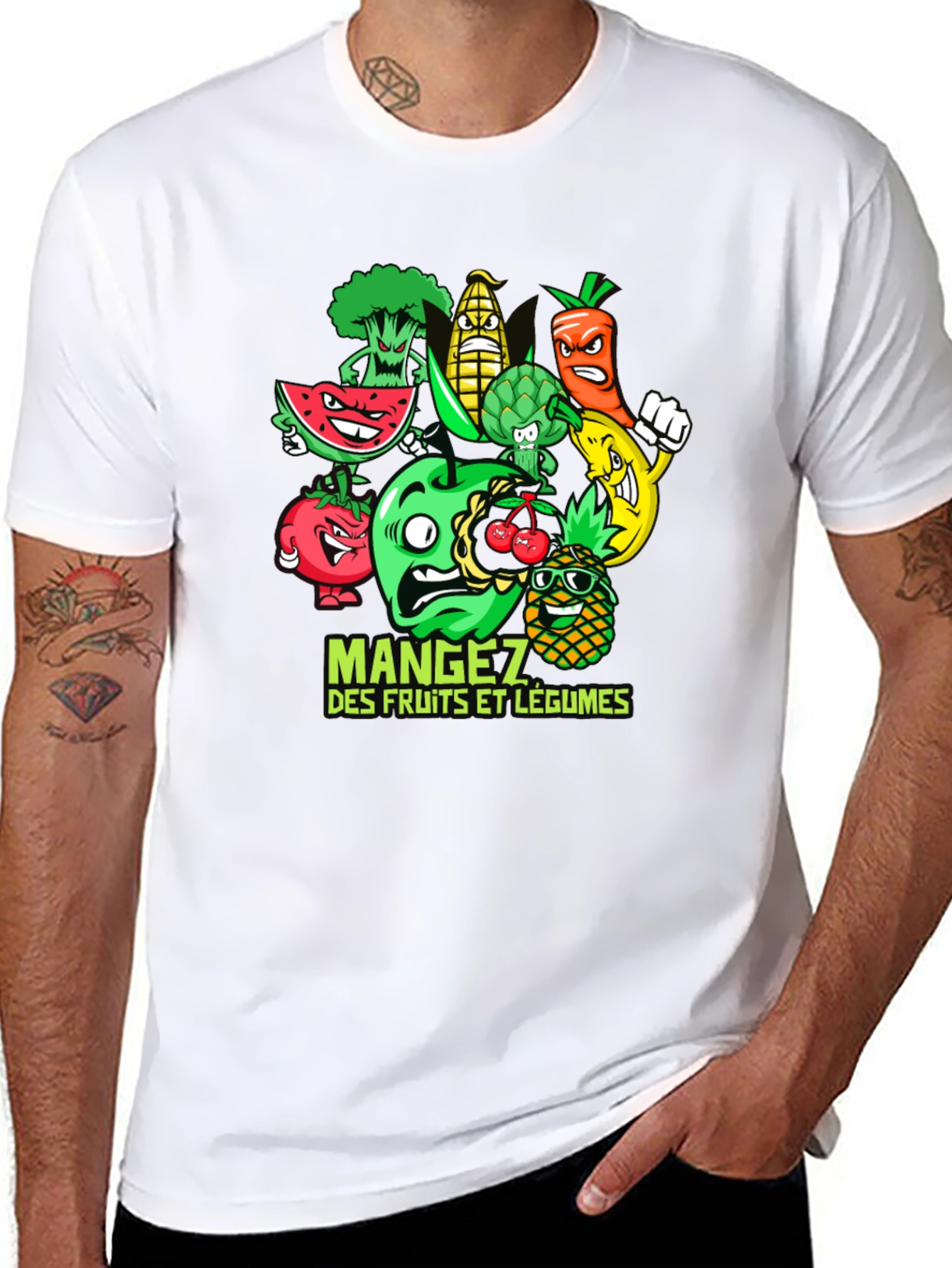 Funny Fruits and Vegetables Black T-Shirt