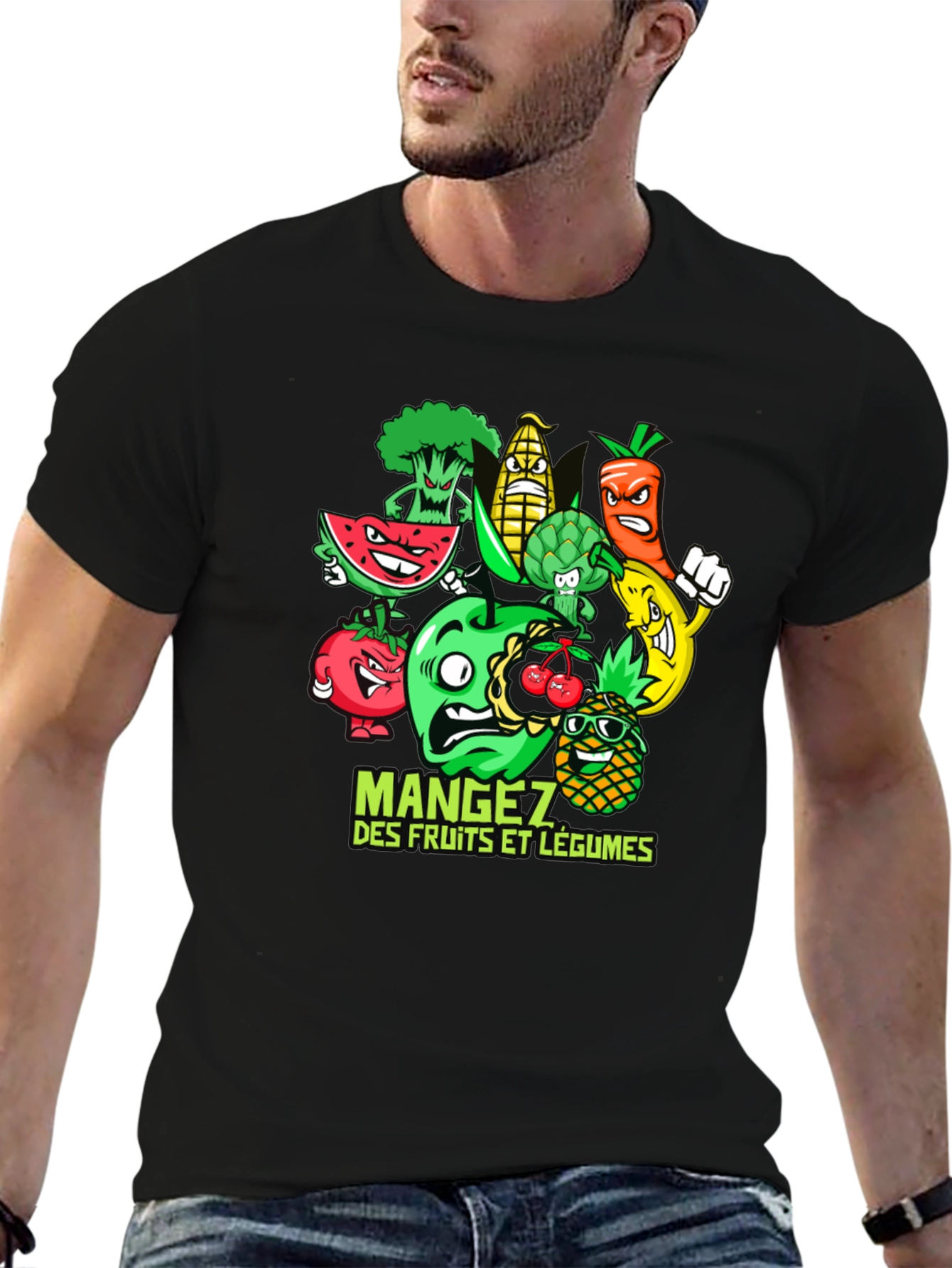 Funny Fruits and Vegetables Black T-Shirt