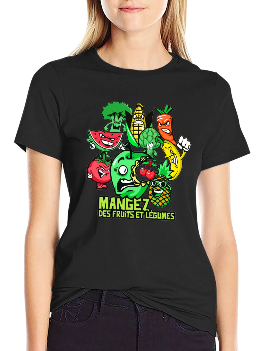Funny Fruits and Vegetables Black T-Shirt