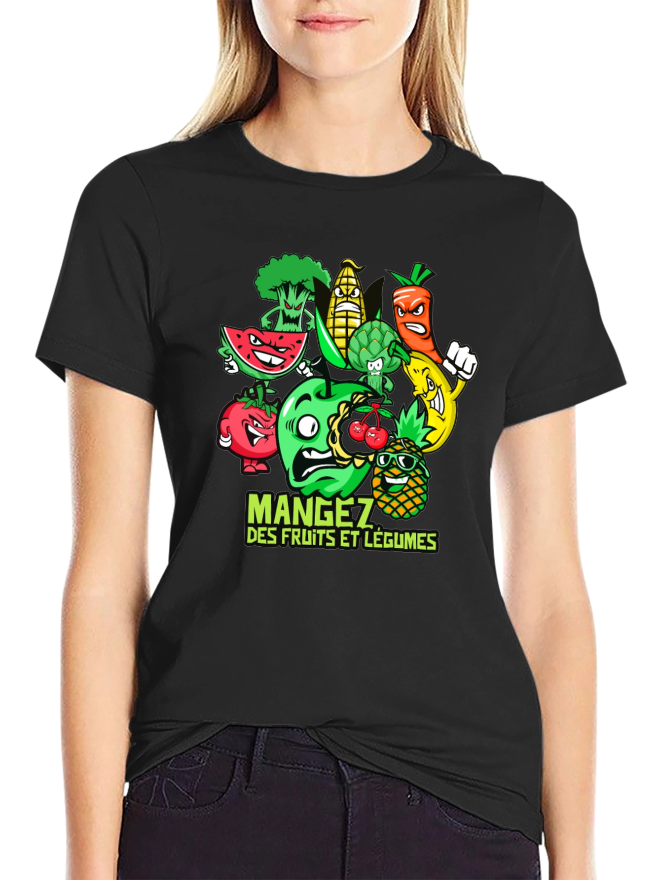 Funny Fruits and Vegetables Black T-Shirt