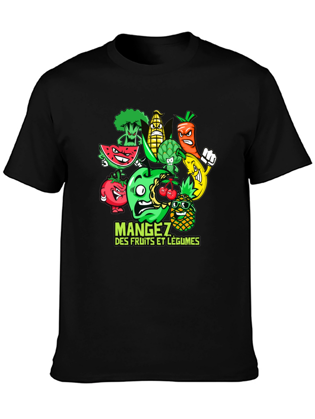 Funny Fruits and Vegetables Black T-Shirt