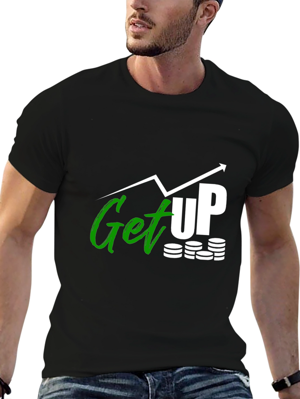 Get Up Graphic Tee - Black Cotton T-Shirt