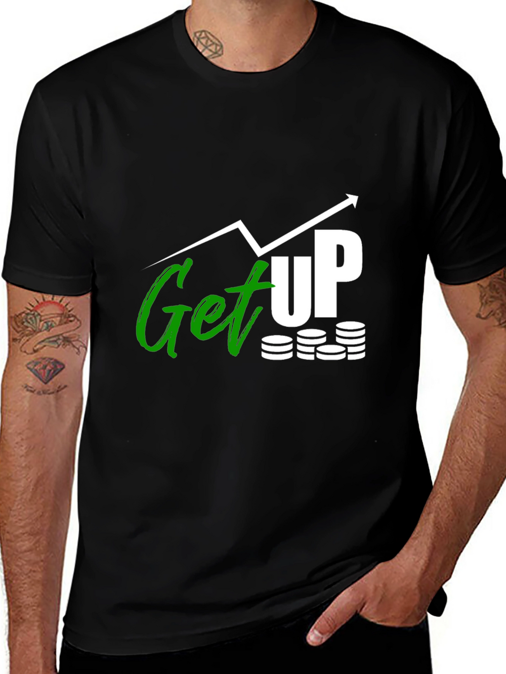 Get Up Graphic Tee - Black Cotton T-Shirt