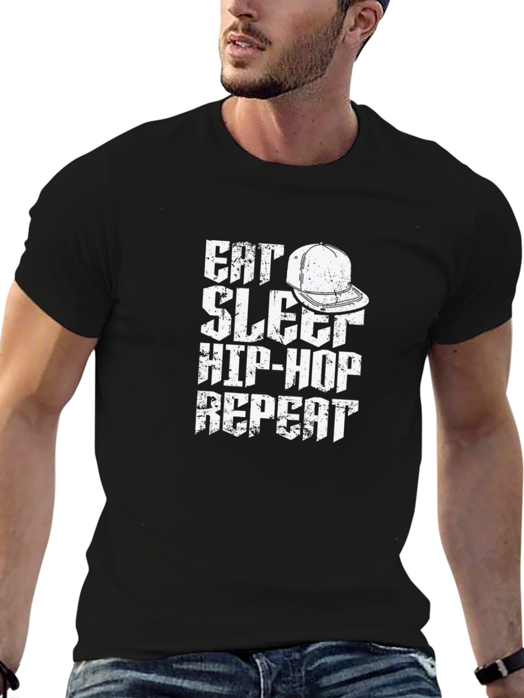 Eat Sleep Hip-Hop Repeat Black Graphic Tee