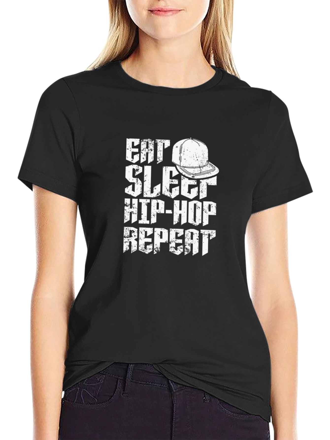 Eat Sleep Hip-Hop Repeat Black Graphic Tee