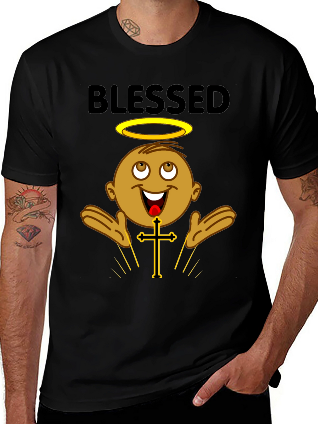 Blessed Black T-Shirt with Angelic Baby Design