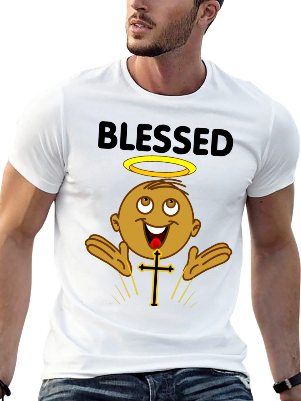 Blessed Black T-Shirt with Angelic Baby Design