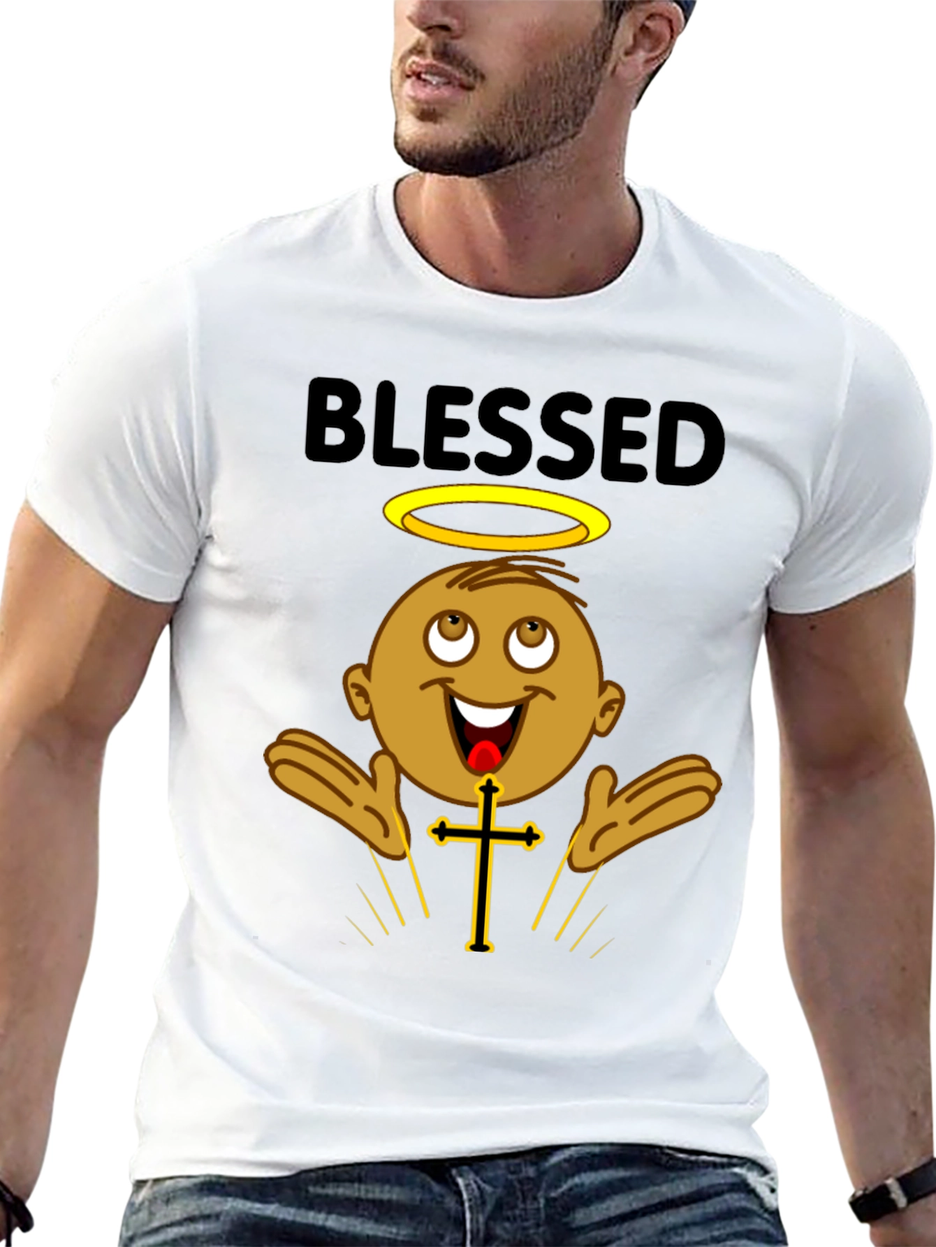 Blessed Black T-Shirt with Angelic Baby Design