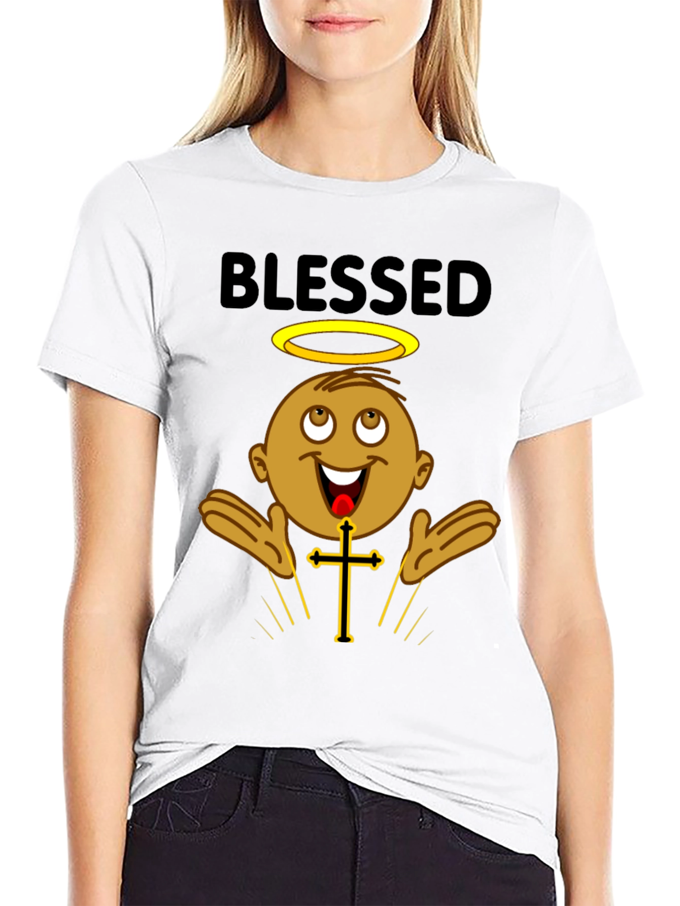 Blessed Black T-Shirt with Angelic Baby Design