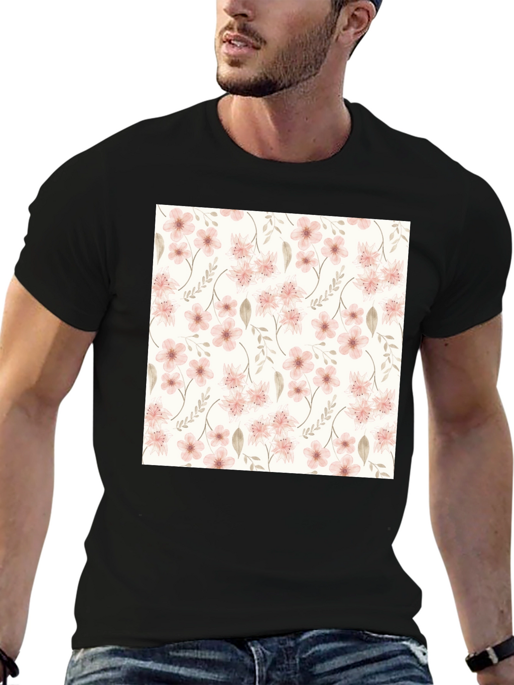 Floral Pattern Black T-Shirt - Stylish Casual Wear