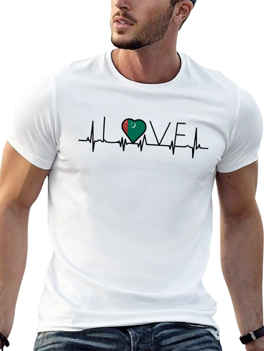 Turkmenistan Flag Heartbeat Love T-Shirt