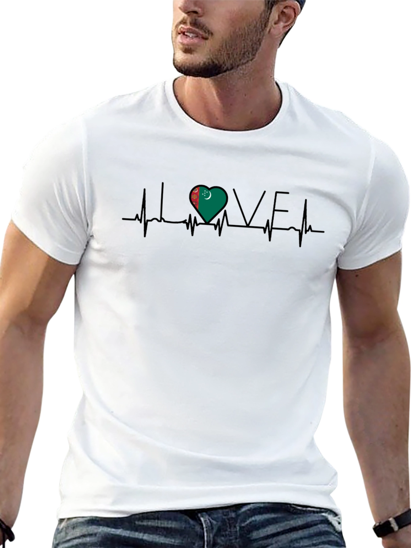 Turkmenistan Flag Heartbeat Love T-Shirt