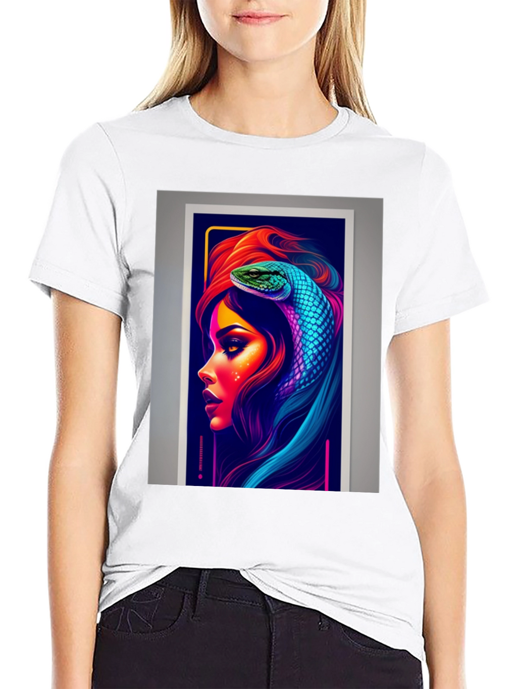 Neon Snake Woman Graphic Tee - Stylish & Unique