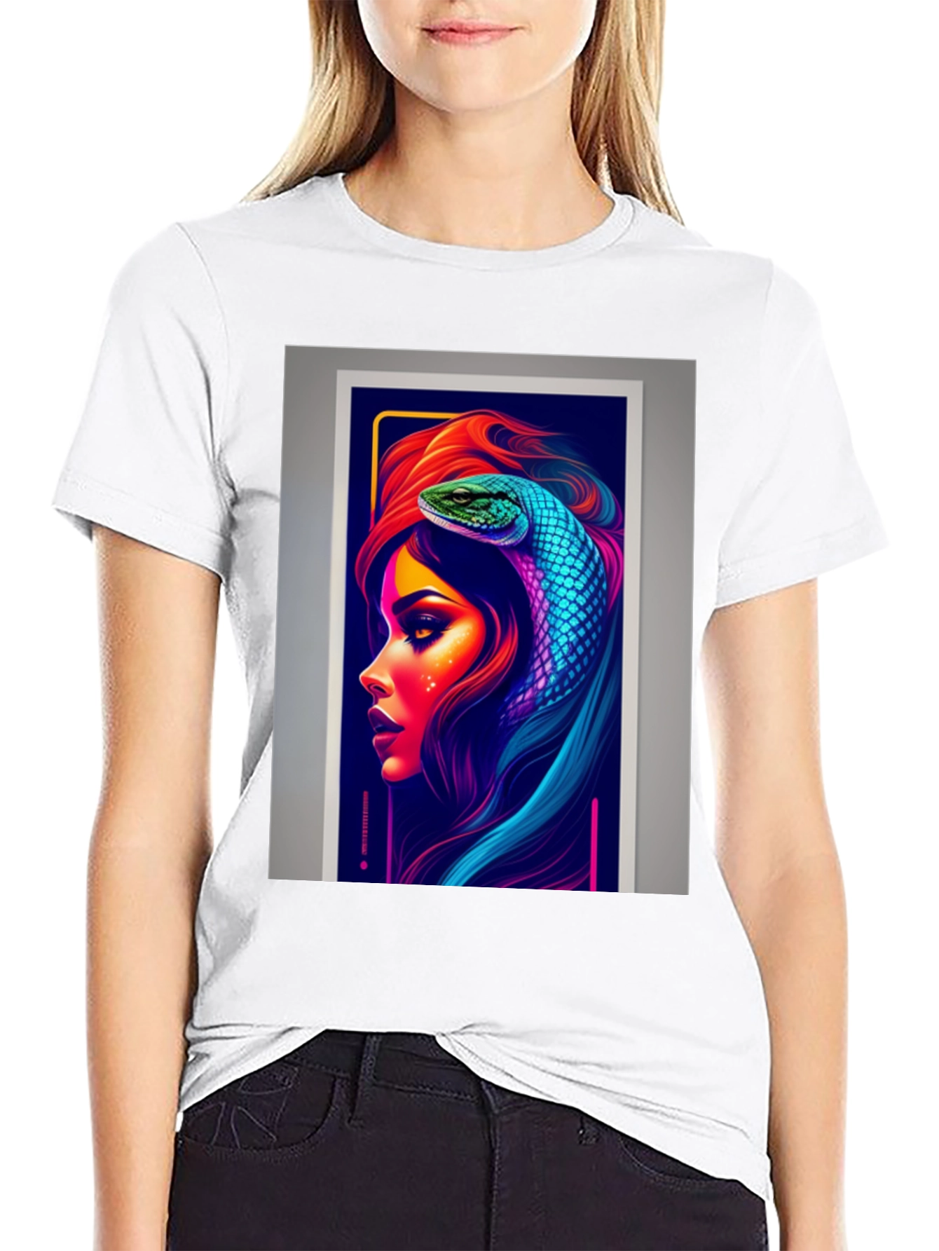 Neon Snake Woman Graphic Tee - Stylish & Unique
