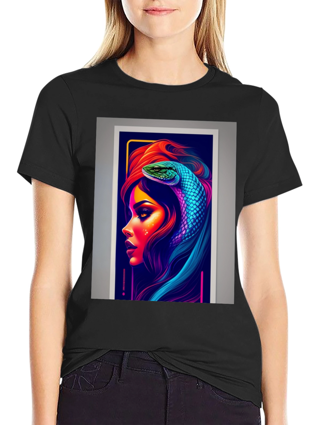 Neon Snake Woman Graphic Tee - Stylish & Unique