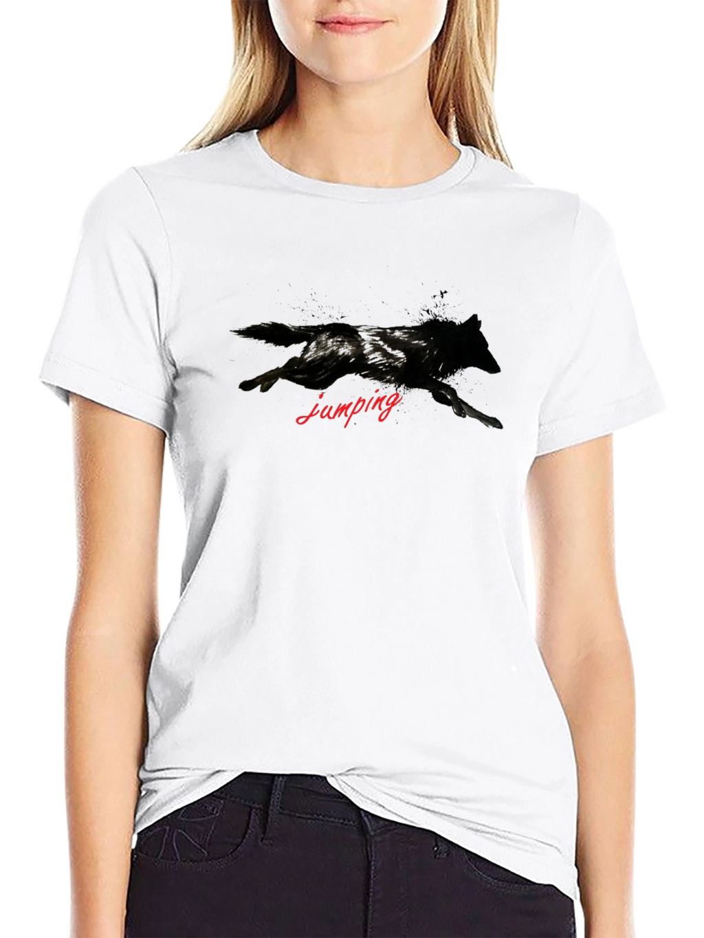 Jumping Wolf Graphic Tee - Black